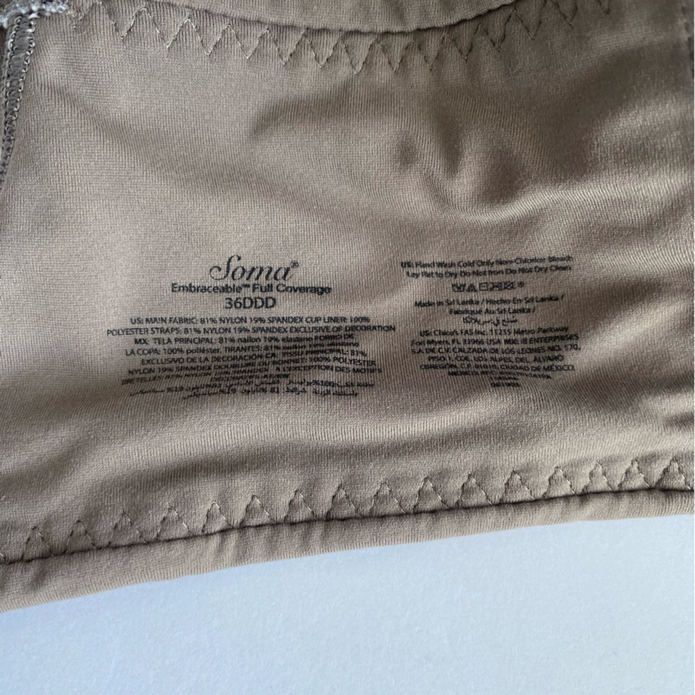 Soma Taupe Bra 36DDD Embraceable Full Coverage T Shirt Comfort Underwire Neutral - Picture 3 of 4